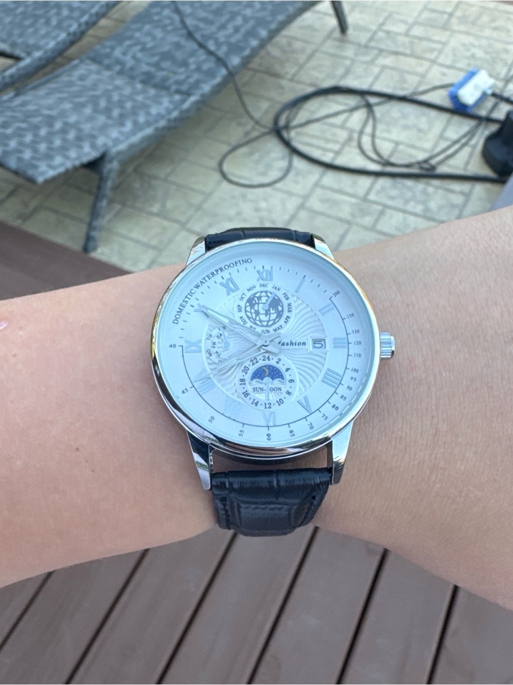 Classic Silver Case Watch with Black Leather Strap
